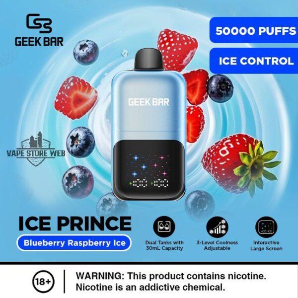 Geek Bar Ice Prince 50000 Puffs Blueberry Raspberry Ice Disposable Vape Gen Vape Dubai