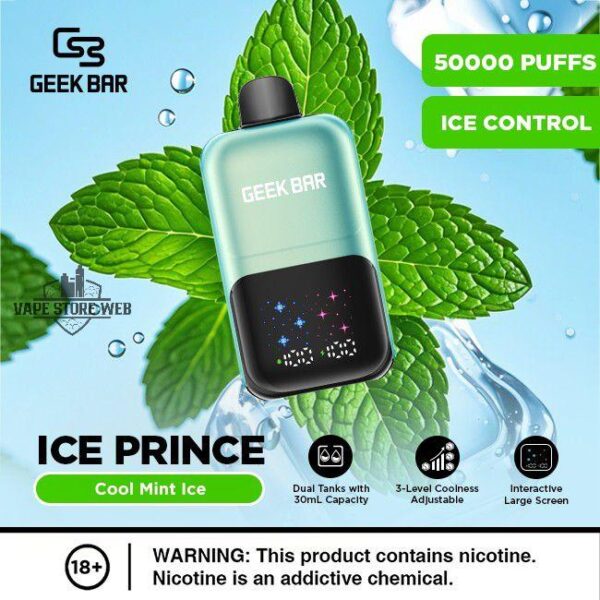 Geek Bar Ice Prince 50000 Puffs Cool Mint Ice Disposable Vape Gen Vape Dubai