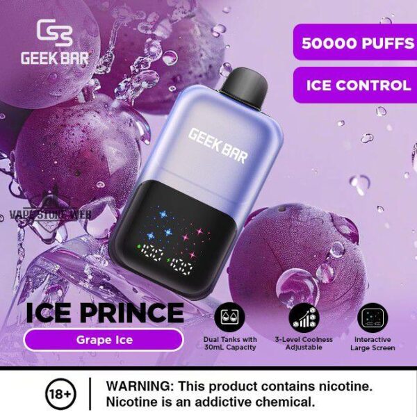 Geek Bar Ice Prince 50000 Puffs Grape Ice Disposable Vape Gen Vape Dubai