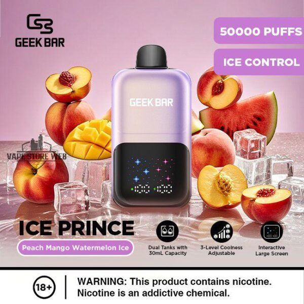 Geek Bar Ice Prince 50000 Puffs Peach Mango Watermelon Ice Disposable Vape Gen Vape Dubai