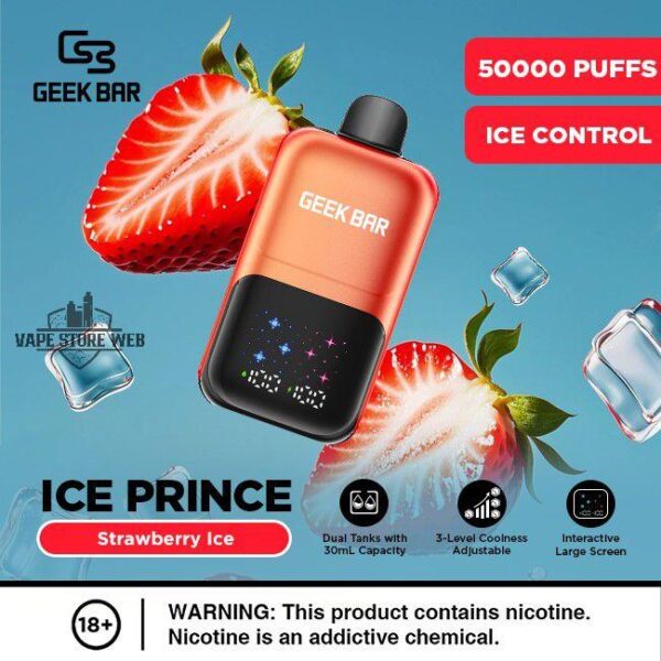 Geek Bar Ice Prince 50000 Puffs Strawberry Ice Disposable Vape Gen Vape Dubai