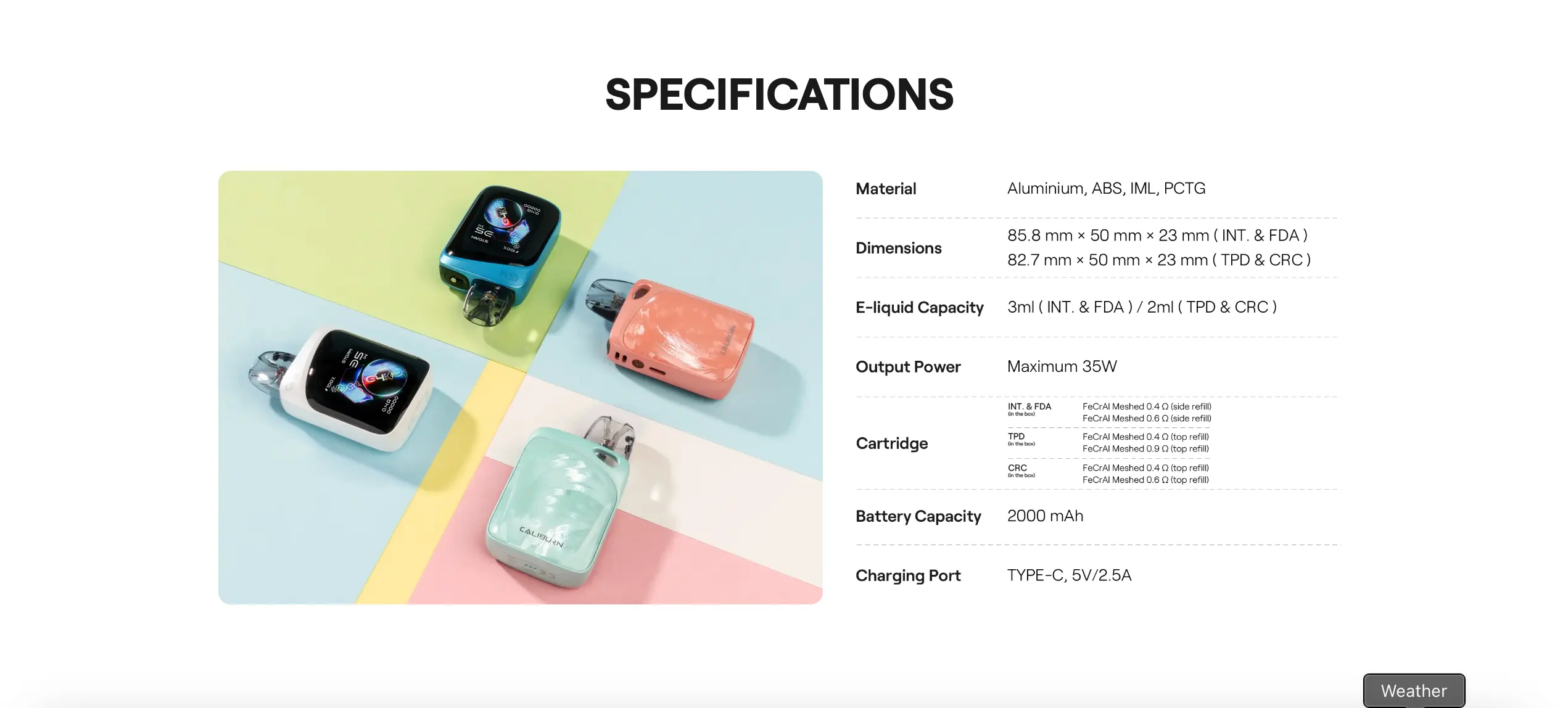 Uwell Caliburn G4 Pro Koko Kit Specification Gen Vape Dubai