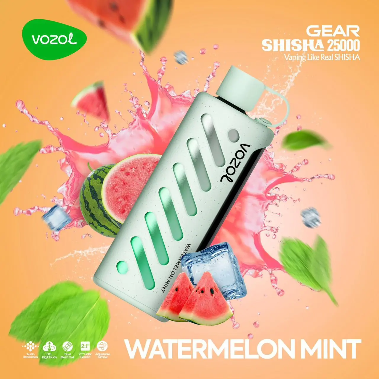 Vozol Gear Shisha 25000 Puffs Watermelon Mint Disposable Vape Gen Vape Dubai