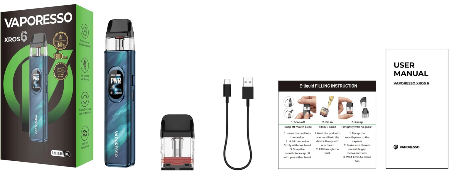 Vaporesso XROS 6 pod kit box contents Dubai UAE Vaporesso XROS 6 pod kit box contents Dubai UAE